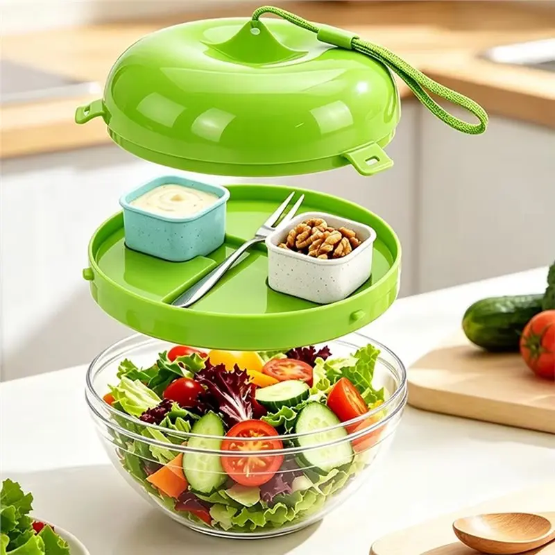 IALJ-Leak Proof 20Oz Portable Lunch Box With Salad Shaker Bowl, Fork 4-Compartment Salad Container& 2 Dressing Cups