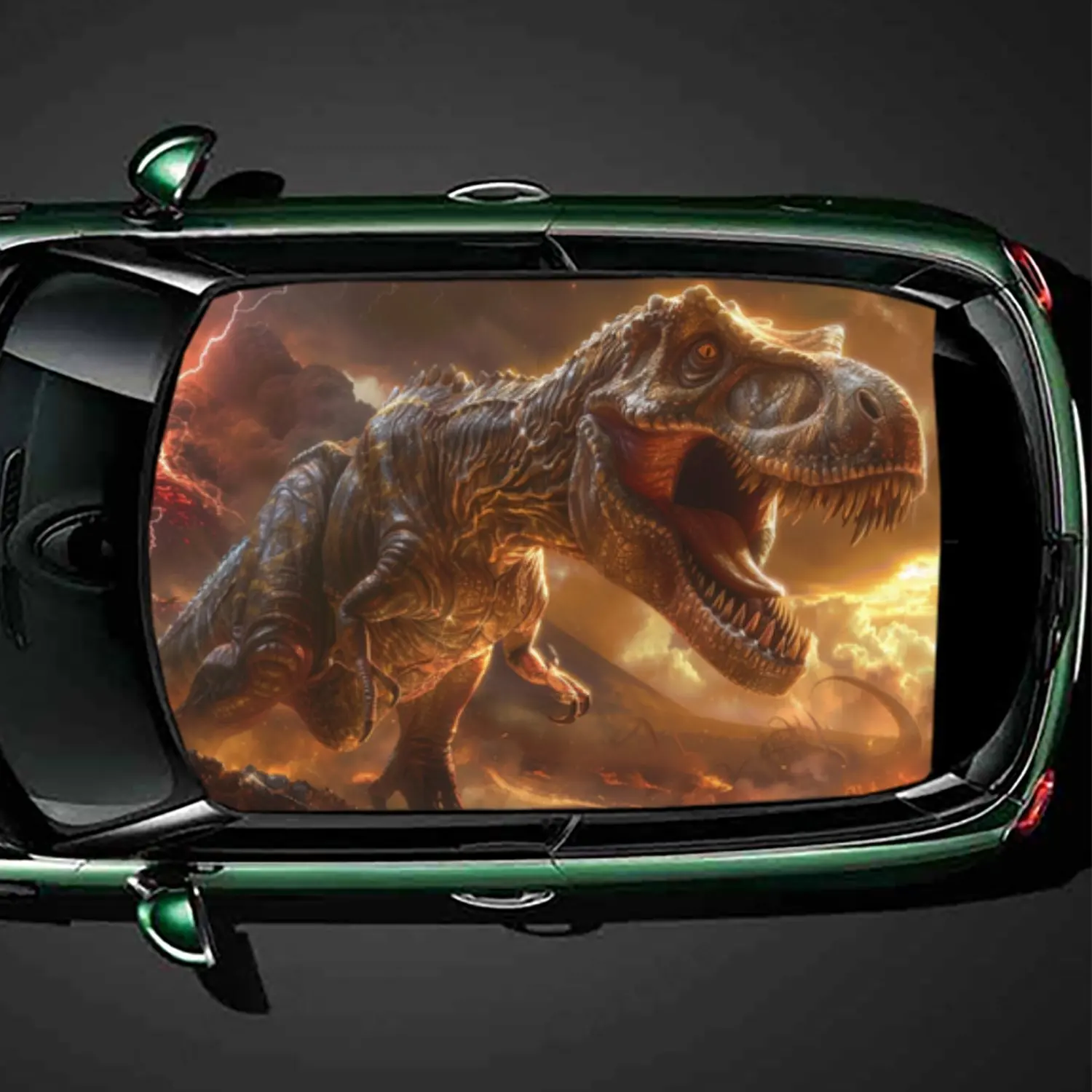 Dinosaur Volcano Thunderstorm Car Roof Sticker PVC Self Waterproof stick , Striking Auto Exterior Accessories Decoration Protect