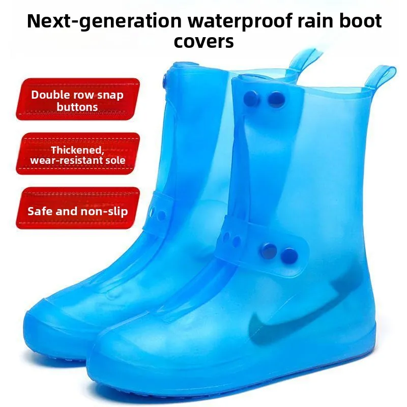 

Waterproof High-Tube Shoe Covers Thickened Anti-Slip for Rain Travel Shoe Covers Integrated Rain Shoes Double Row Button