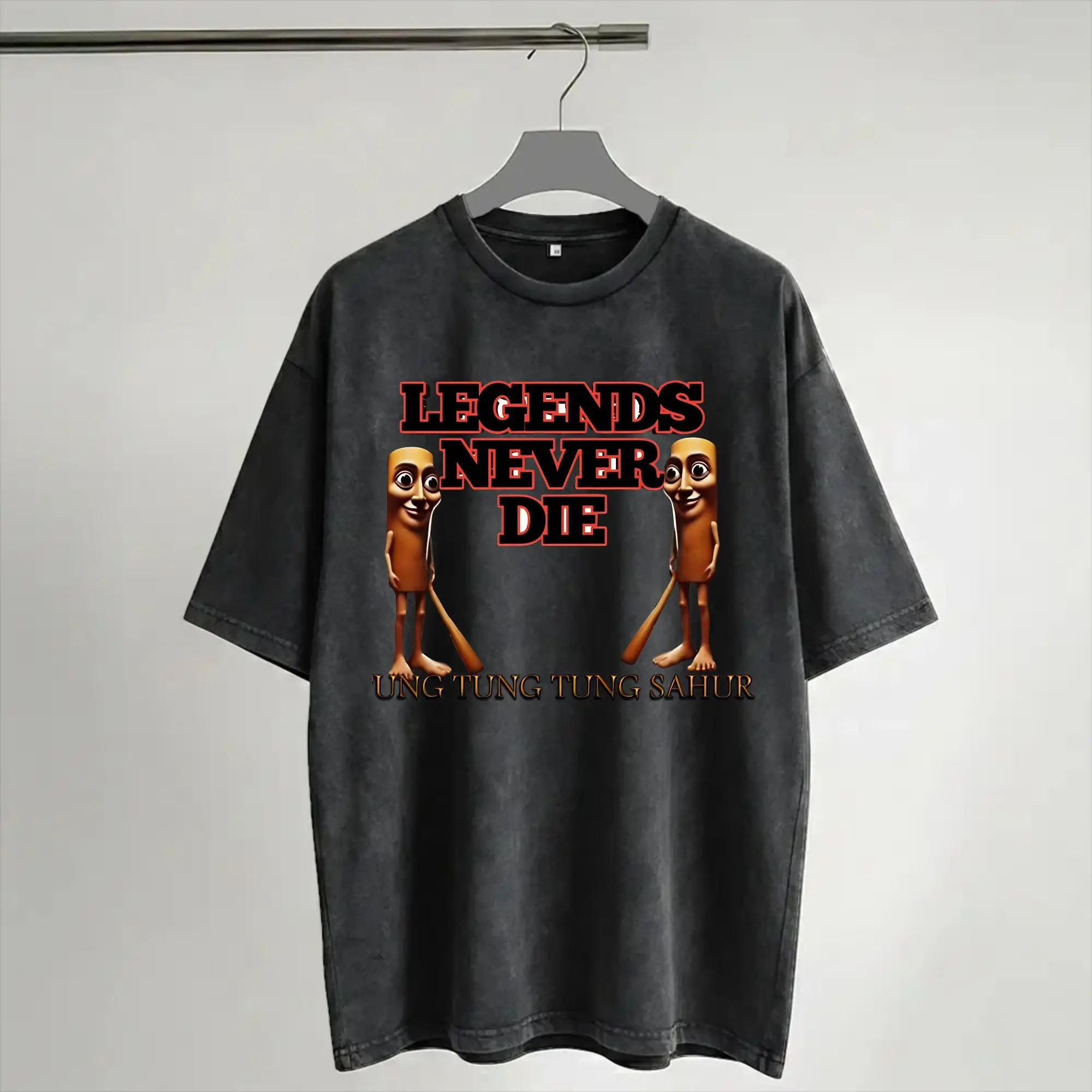 Printed Tung tung tung tung sahur.LEGENDS NEVER DIE  Washed Shirts Merch Oversize T-Shirt  for Men Women Tee