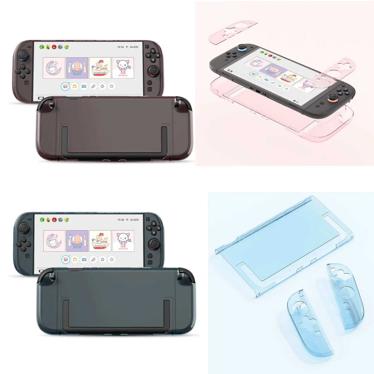 

Защитный чехол Crystal Blue / Pink, совместимый с Switch 2 - Geekshare NS2 (2025), съемный корпус, жесткий корпус из поликарбоната
