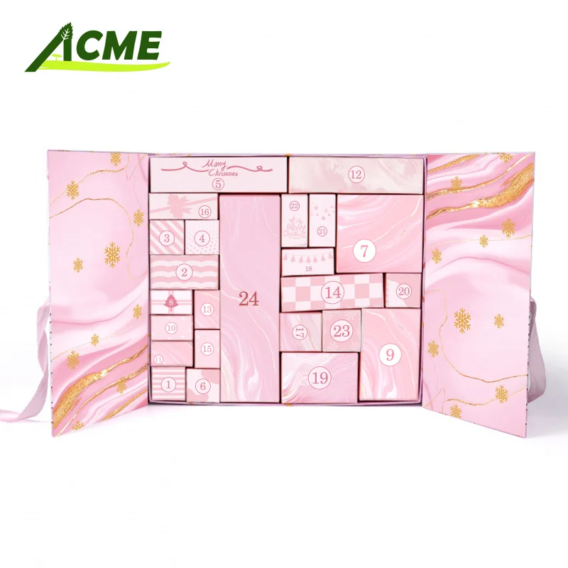 20 0piece.Custom.2025 Custom Printed Magnetic Closure Packaging Pink Foldable Countdown Advent Calendar Box