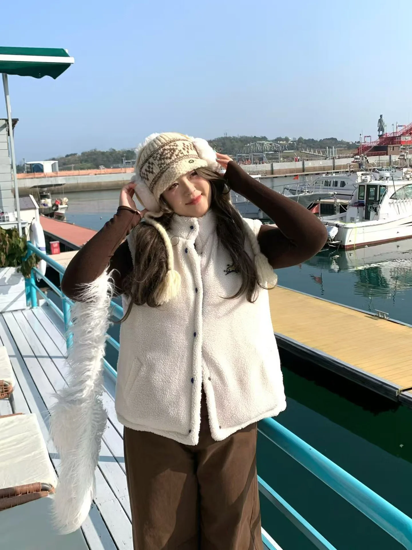 

Thiened Cotton Vest Women's Outerwear Fluffy Plaid Stand Collar Jaet Double-Sided Declaration Large Size Warm Coat