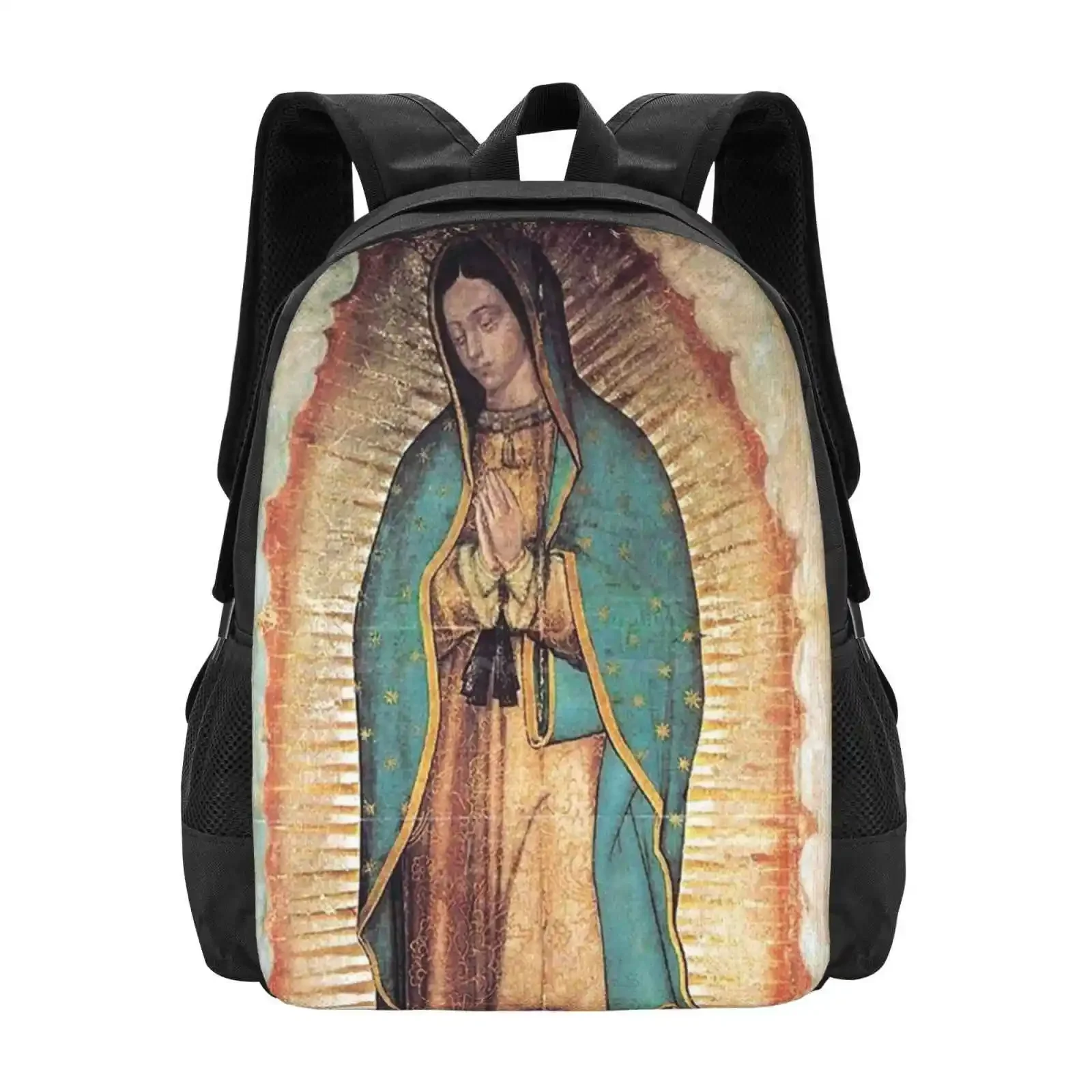 

Original Picture Of Our Lady Of Guadalupe Hot Sale Schoolbag Backpack Fashion Bags God Religious Catholicism Faith Prayer Bible