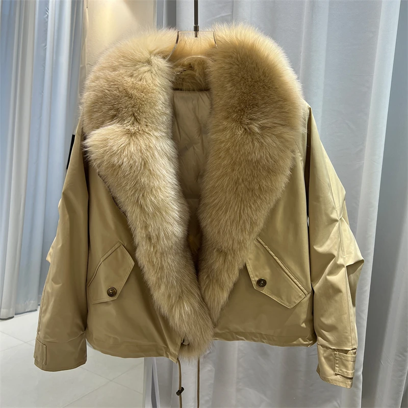 

High-quality winterNew women's short fox fur collarparka thickened warm white duck downjacket fashionable loose windproof jacket