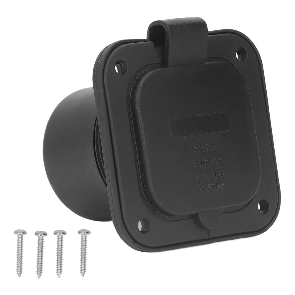 2 Pole 3 Wire Flange Power Inlet 15A 125V with Waterproof Cover Straight Blades Receptacle NEMA 5-15P with screws