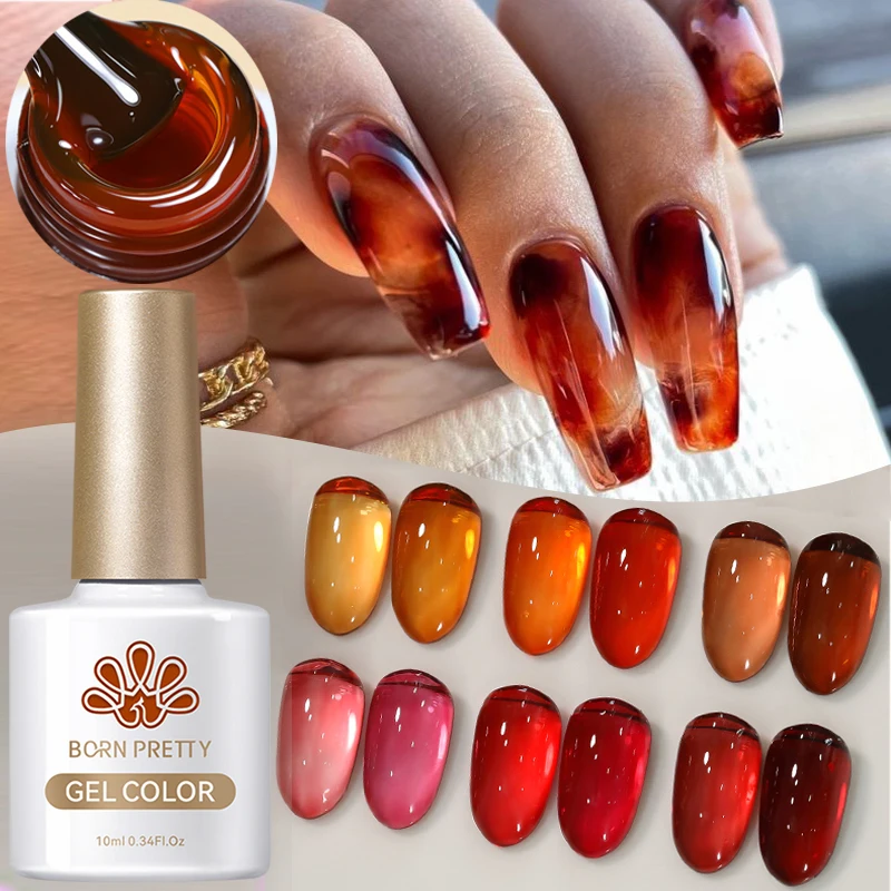 BORN PRETTY 10ml Jelly Amber Gel Nail Polish Translucent Color Winter Brown Red Nail Art Gel Semi Permanent UV LED Varnish