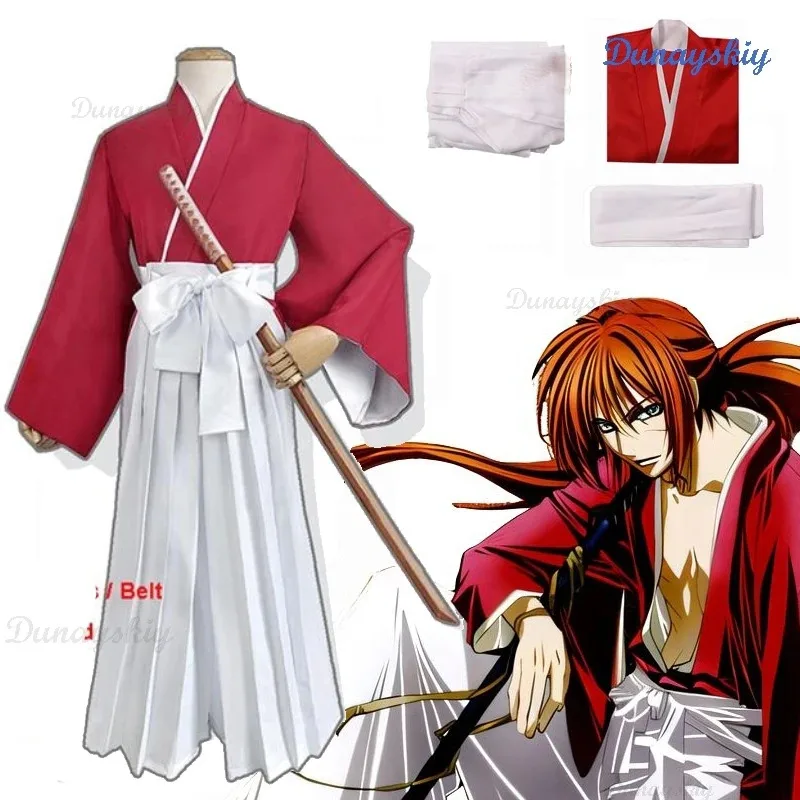 Rurouni Kenshin Disfraz Peluca Himura Kimono Haori Kendo Traje Halloween Anime Clásico Cosplay Uniforme Suita;2'k,8;c'