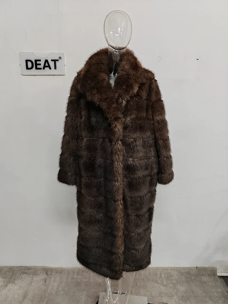 DEAT Cappotto in pelliccia sintetica da donna di moda con scollo a V maniche lunghe senza abbottonatura ispessimento tasche calde soprabito inverno