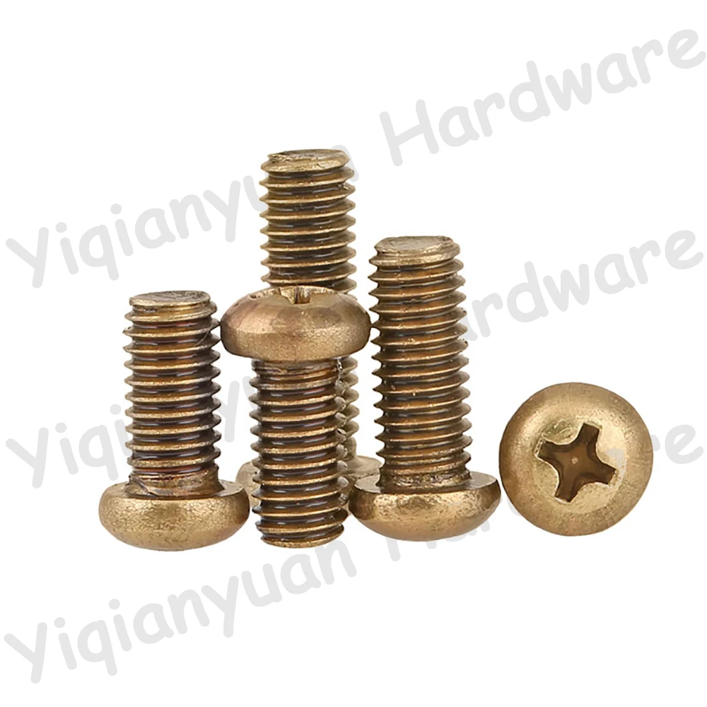 Yiqianyuan DIN7985 GB818 M4 M5 Gwint gruby Mosiężne śruby precyzyjne z łbem walcowym wpuszczanym krzyżowo Śruby maszynowe Phillips z pełnym gwintem