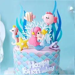 Sea Animals Cake Topper Mermaid Party Decor Octopus Seahorse Cake Decor Princess 1st Birthday Party Mermaid Supplies