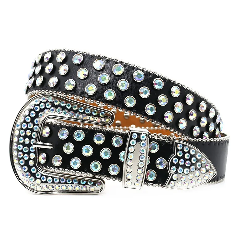 men casual diamond studded belts black white soft leather rhinestone belt punk rock dress womens waistband pin buckle strapon