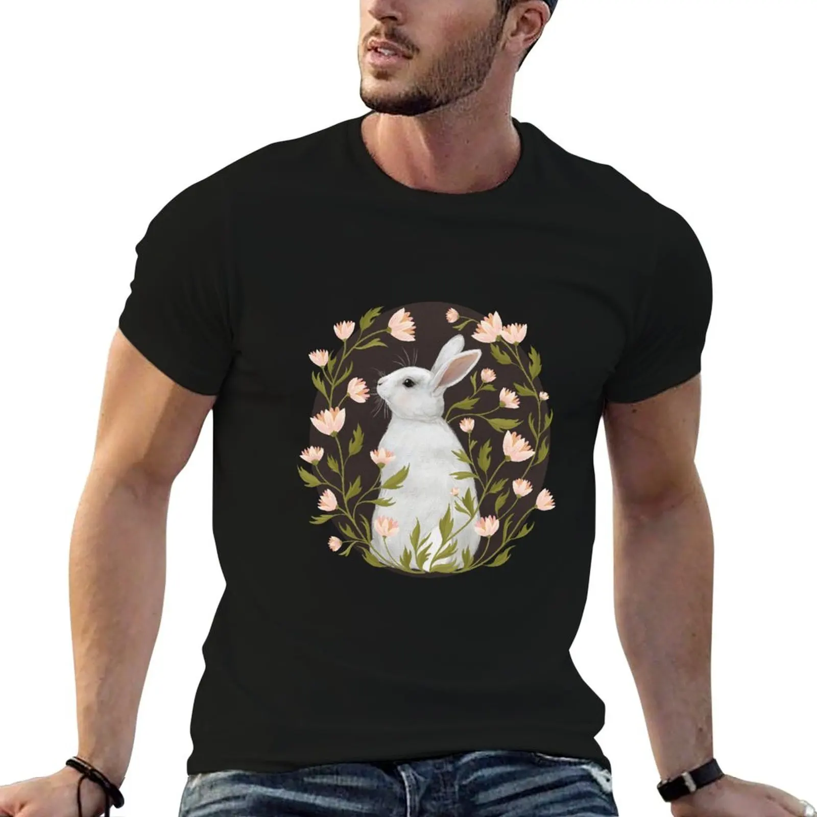 White Rabbit Floral Active T-Shirt oversized graphic tee customizeds street wear mens graphic t-shirts pack