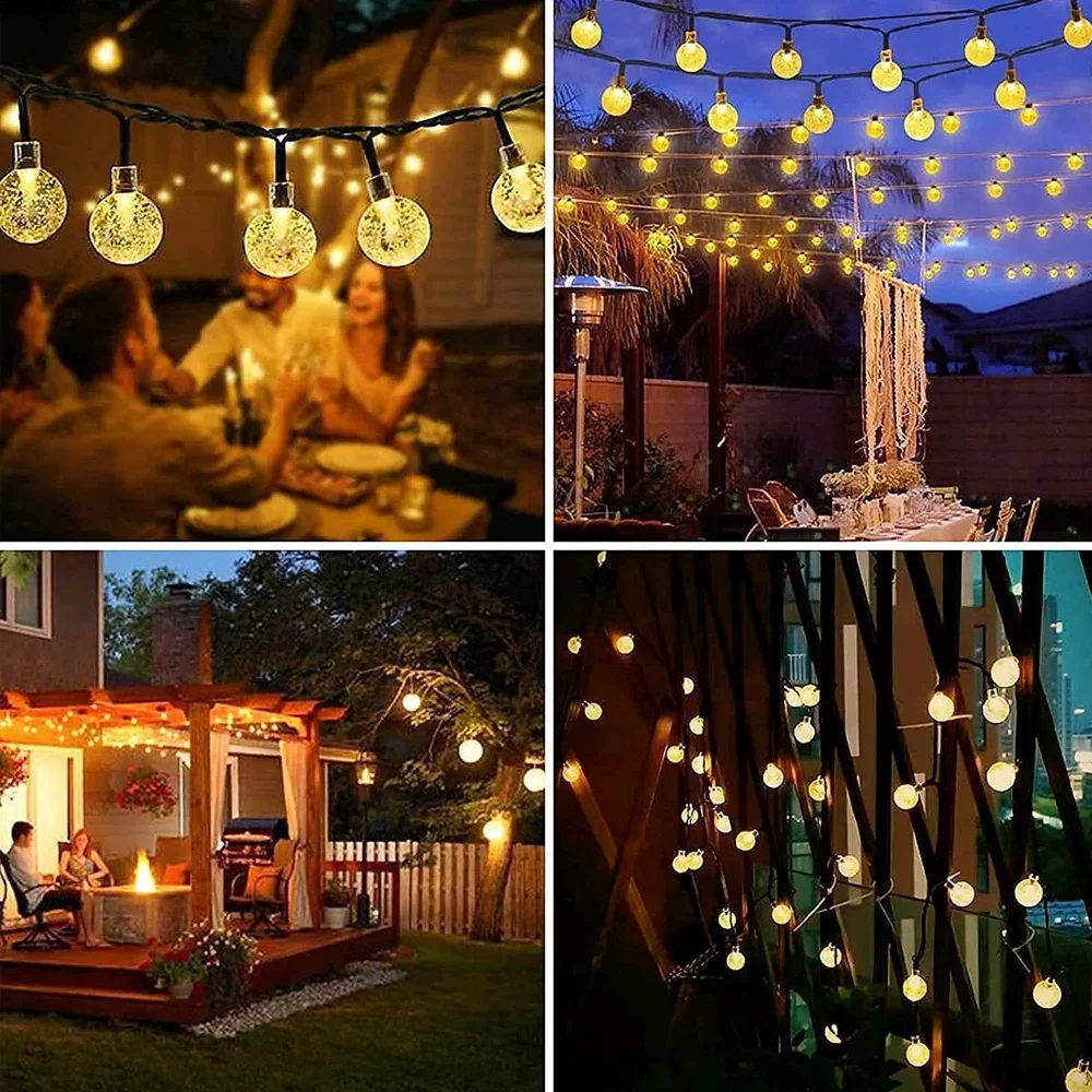 22M 200LED Waterproof Solar Bubble Ball Light Outdoor Crystal Ball String Light 8 Modes Christmas Garden Decor Landscape Light