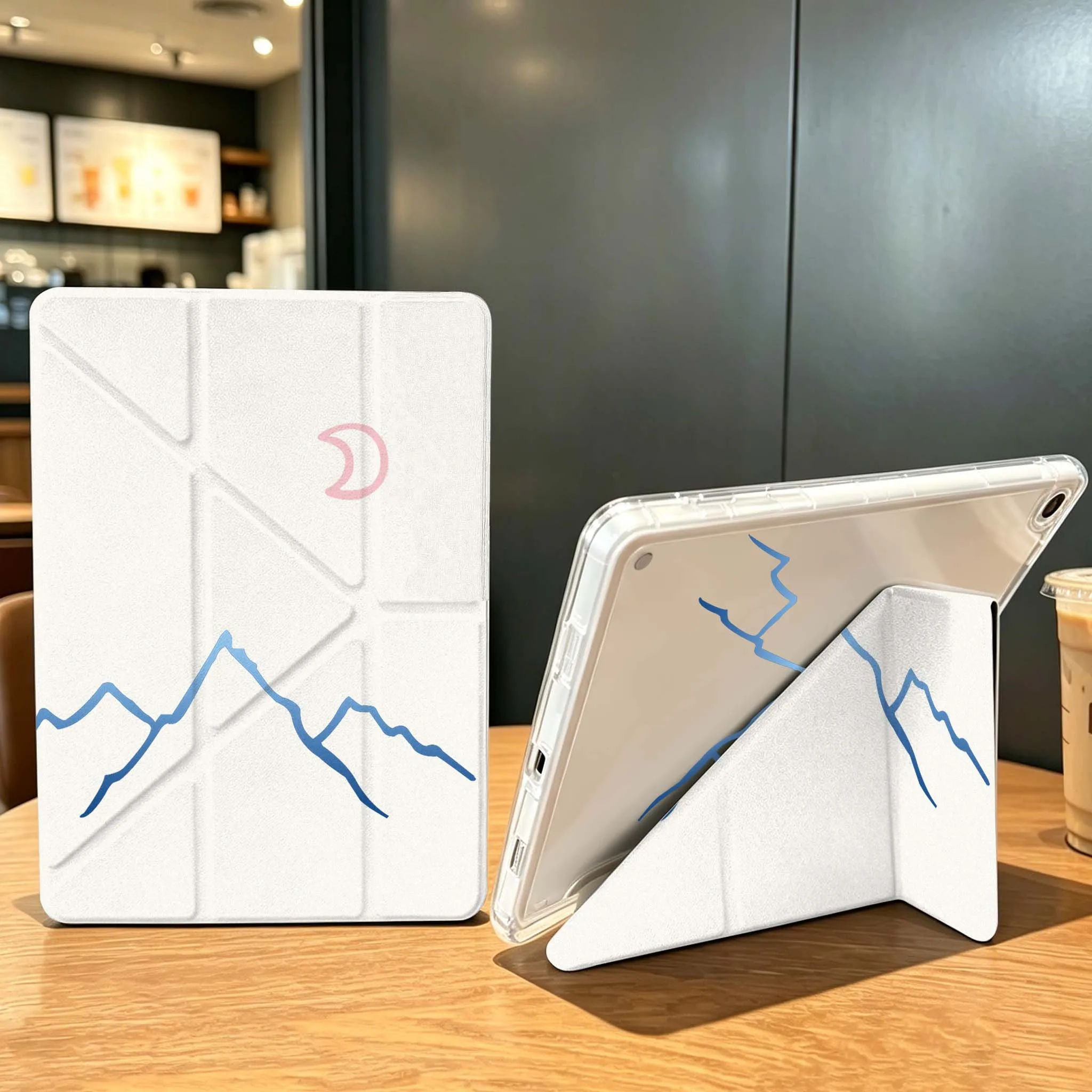 Sun Half Moon Mountain Case For Samsung Galaxy Tab A9 A8 A11 S6 S7 S8 S9 S10 FE Plus Lite Transparent Y-Shaped Folding Tablet