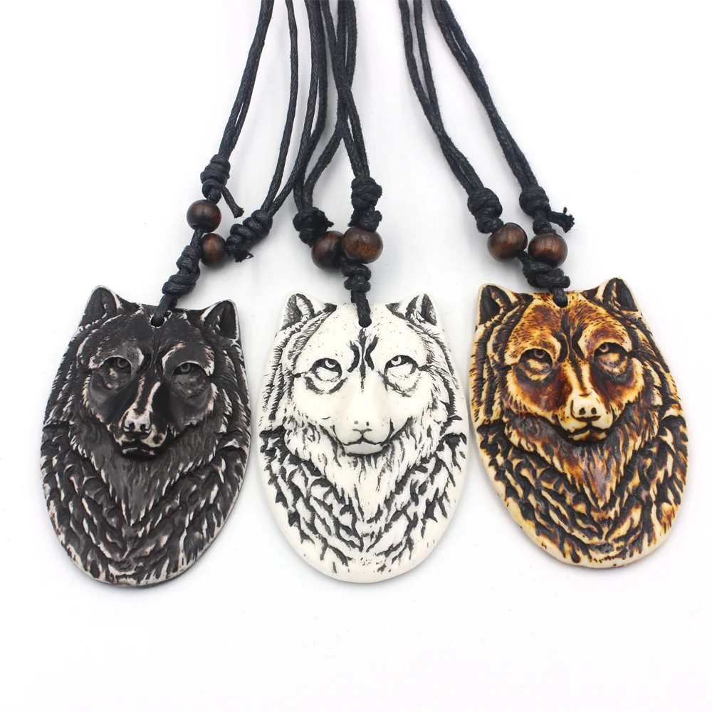 Coole Simulation Knochen geschnitzte Wolf Anhänger Halskette für Männer Frauen y2k Schmuck Geschenk