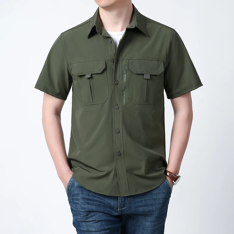 Summer Tactical Shirts Men Work Short Sleeve Shirt Outdoor Breathable Quick Dry Multi-pocket Cargo Camp Hike Short Sleeved Shirt