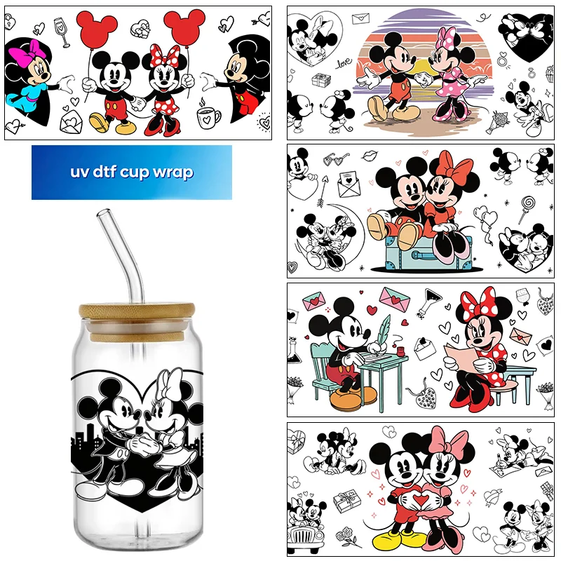 cartoon Romantic Love design UV DTF Transfer Sticker Waterproof Transfers Decals For 16oz Glass Cup Wrap decor Stickers