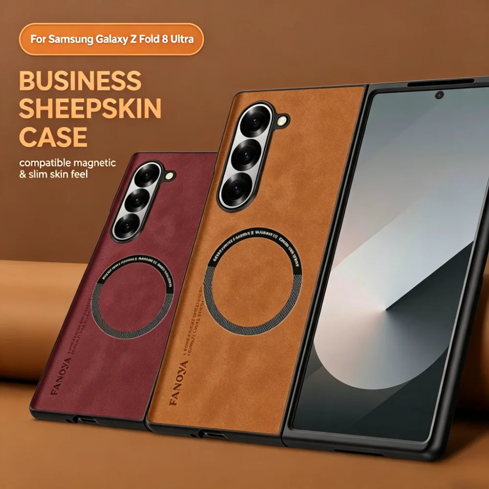 Luxury Sheepskin PU Leather Magnetic Phone Phone Case for Samsung Galaxy Z Fold 8 Ultra 7 6 5 4 3 5G for Magsafe Anti-drop Cover