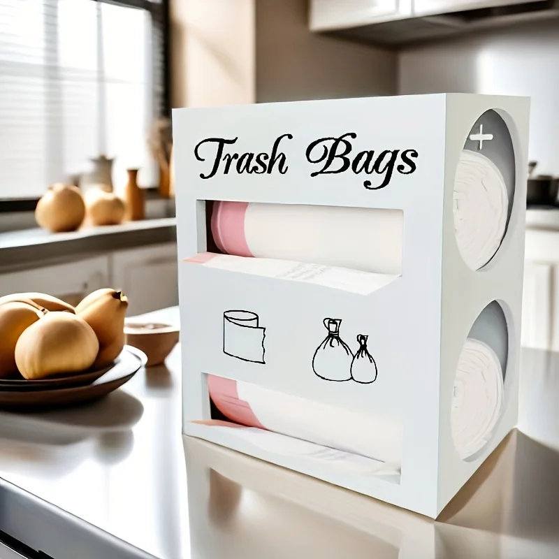 IDUK 2-in-1 garbage bag organizer, simple double-layer wooden garbage bag rack, suitable for kitchen and living room