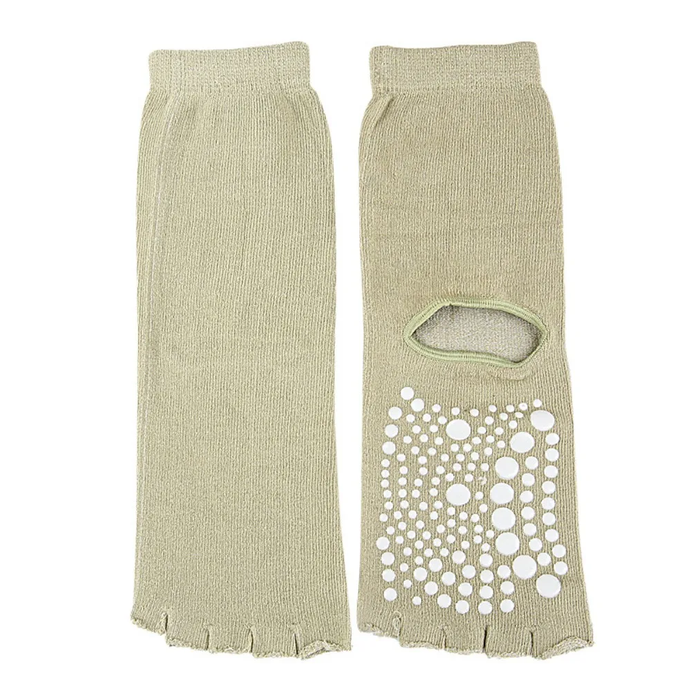 

Cotton Hosiery Yoga Socks Women Toe Separation Exposed Adhesive Anti Slip Particles Sport Five Finger Socks Solid Color