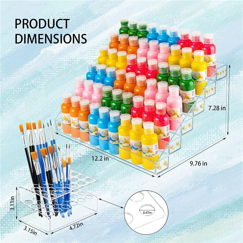 Caja de almacenamiento de pintura acrílica especial de 2X 6 niveles, soporte para pinceles de pintura con 24 ranuras para almacenar botellas de pintura de 2 Oz, tubos de pintura