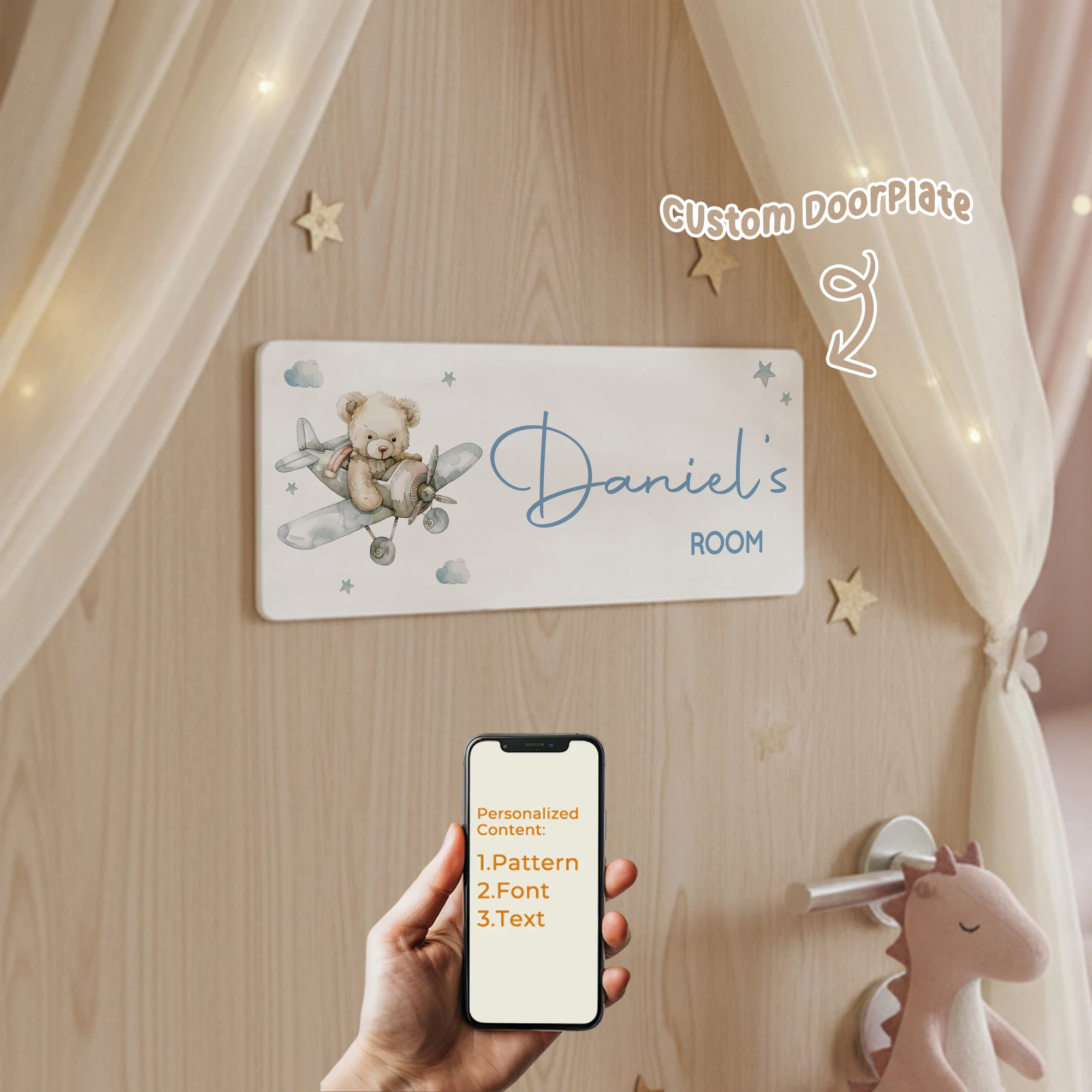 1 Pieza Placa de Acrílico Personalizada con Nombre/Texto de Oso para Dormitorio, Puerta, Pared, Guardería, Sala de Juegos, Sala de Estar, Decoración del Hogar para Niños, Regalo