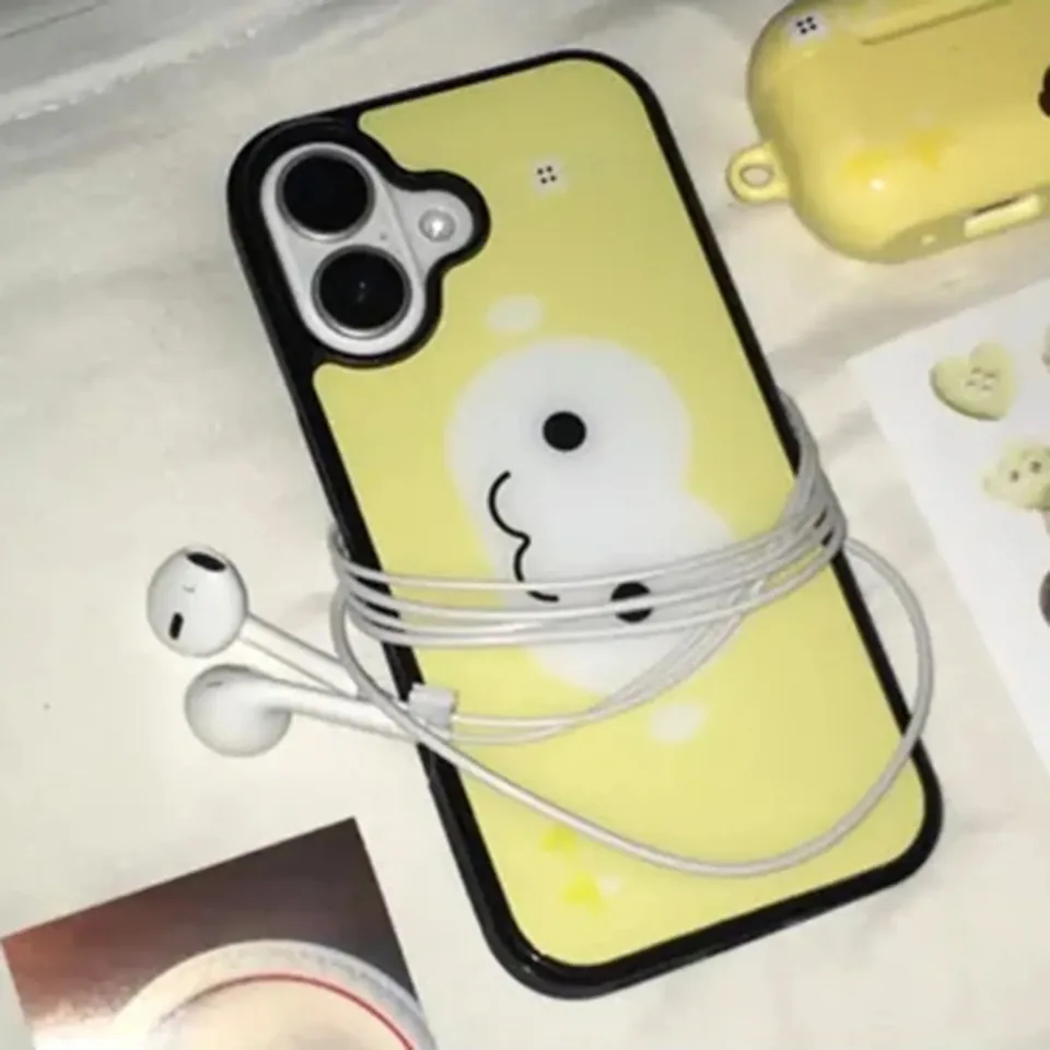 Funda de silicona a prueba de golpes con cara de mono marrón y amarilla, estilo coreano, para iPhone 17 Air 16 Pro Max 15 14 Plus 13 12 11 5