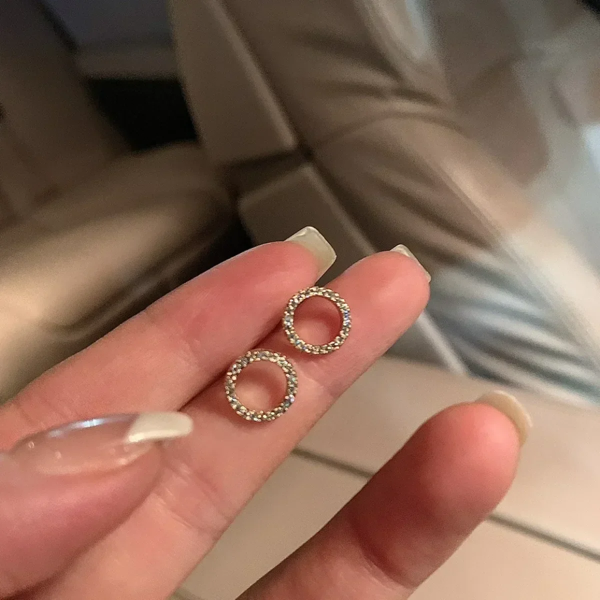 Women's Gold Color Crystal Minimalist Circle Stud Earrings