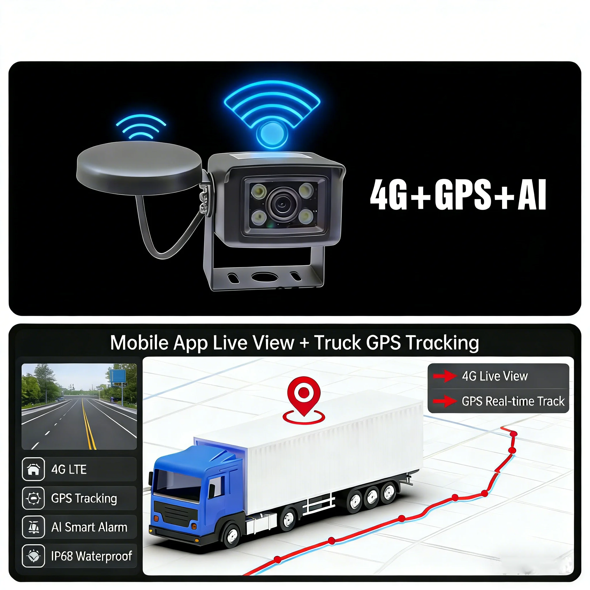 4G GPS Truck Camera 1080P HD AI Smart Alarm IP68 Waterproof Remote Monitoring Camera for Truck Fleet Management 12-36V