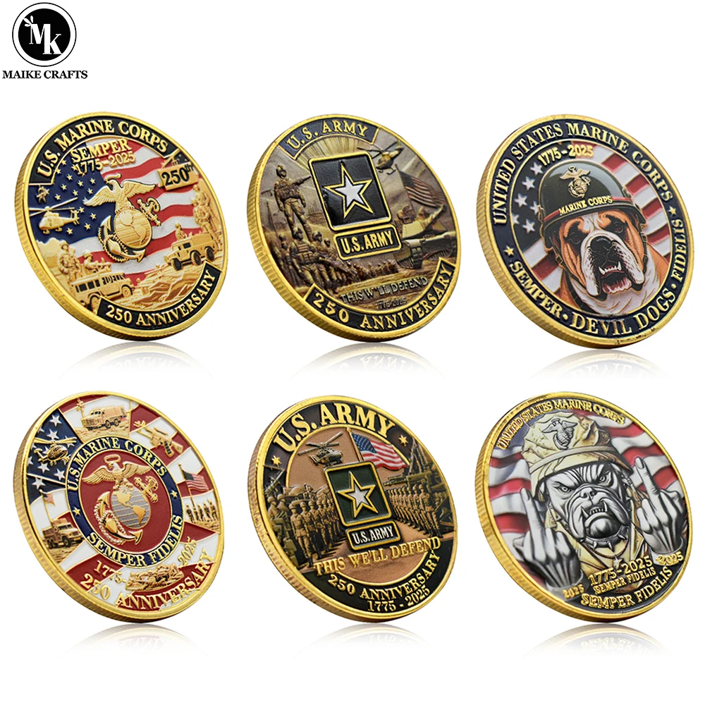 U.S. Army & Marine Corps 250th Anniversary Commemorative Challenge Coins Military Collectible Medals Gifts