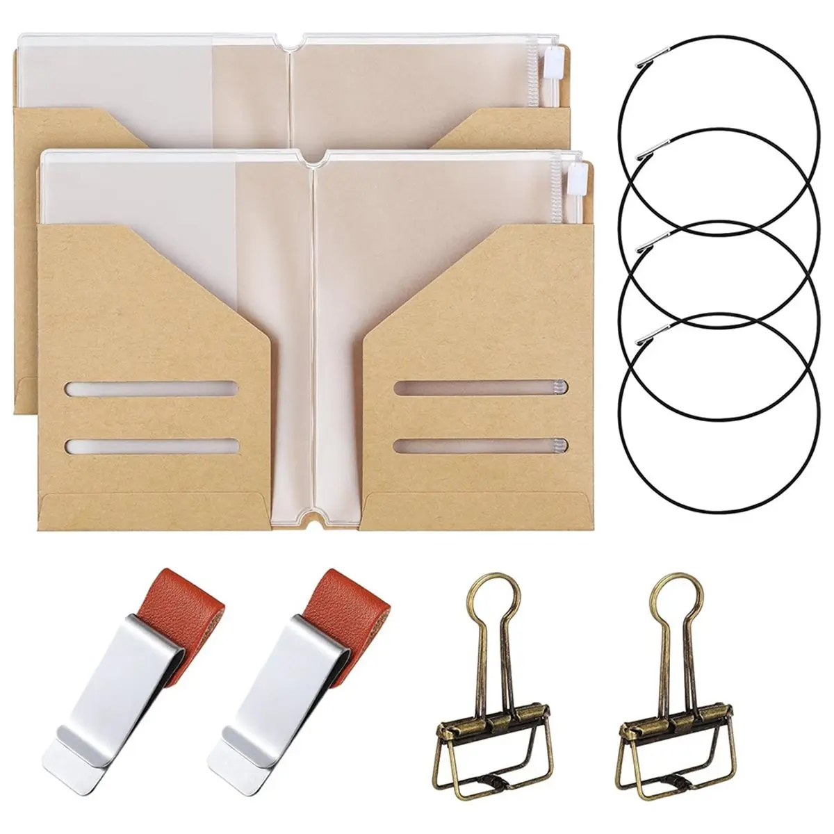 Travelers Journal Notebook Accessories Kit, Passport Size File Folder, Zipper Case, Pen Holder,Zipper Case, Pen Holder
