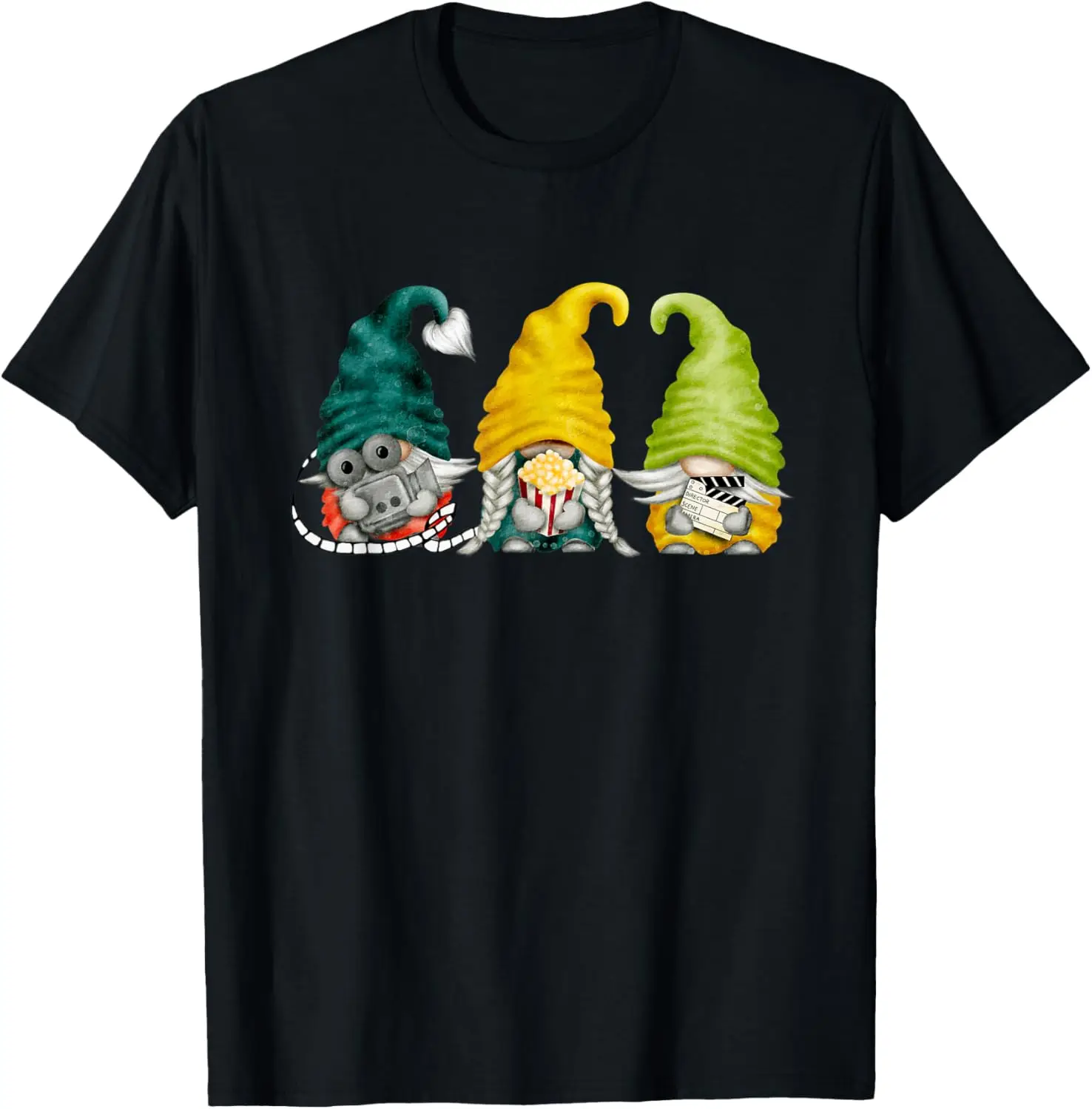 Cute Gnomes With Video Camera & Popcorn For Movie Night T-Shirt