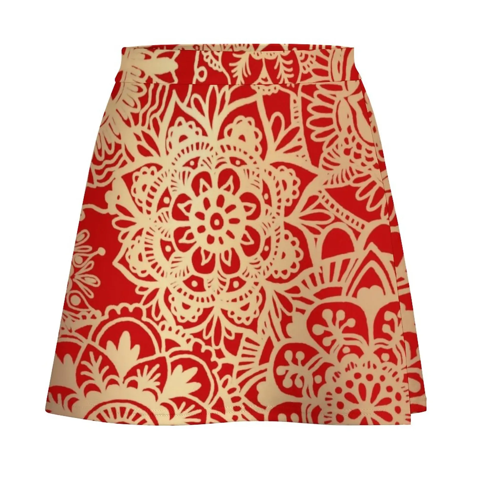 Red and Gold Mandala Pattern Mini Skirt korean clothes ladies Clothes for summer mini skirt