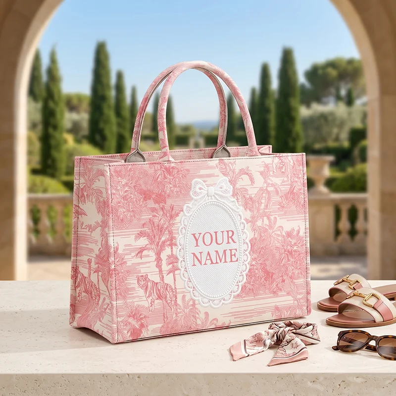 Spring Summer Personalized Customized Name Canvas Printed Tote Bag Fashion Women's Handbag Beach Bag Large Capacity Brand Bag view 6