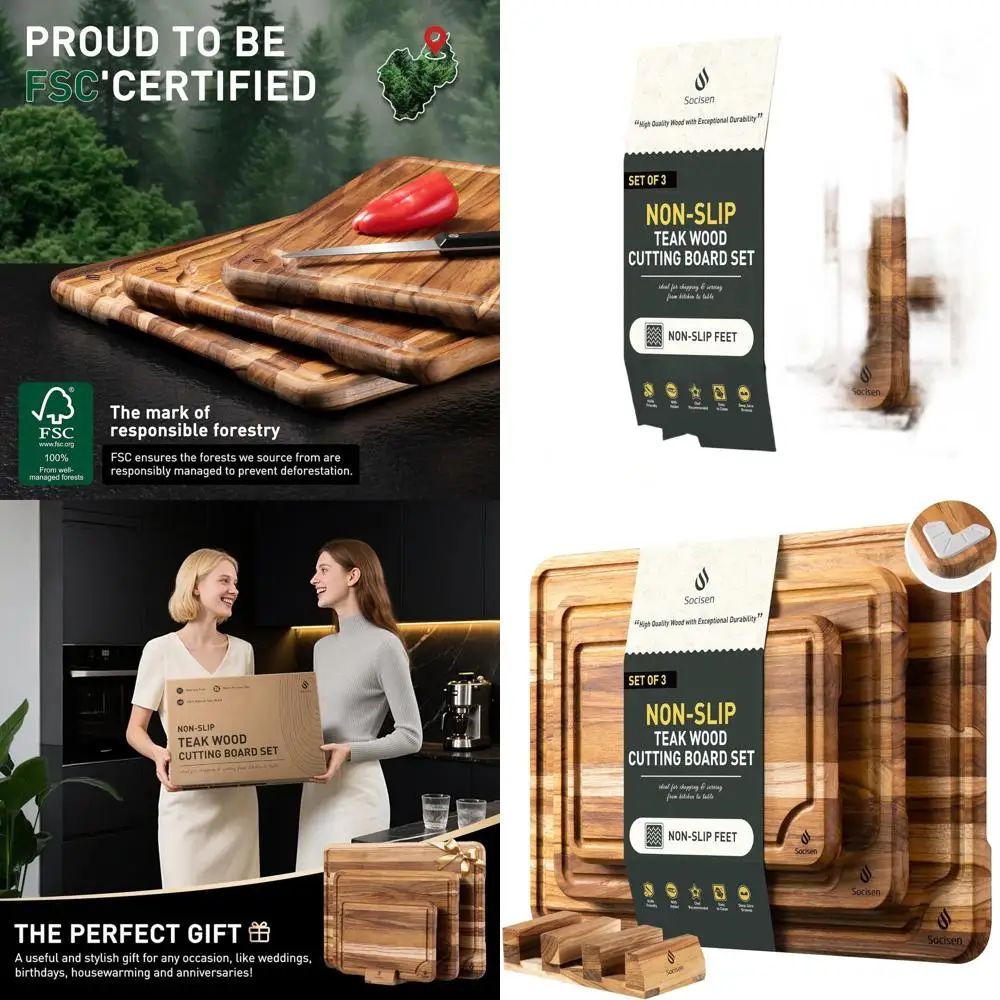 

Разделочные доски из тикового дерева премиум-класса — набор из 3 предметов для кухни, мясной резки, мяса и сервировки