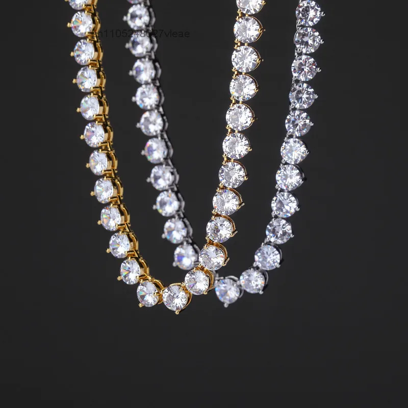 New Fine Design Jewelry Necklace 3mm 4mm 925 Sterling Silver Round Cut VVS Moissanite Diamond 3 Prongs Tennis Chain Bracelet..