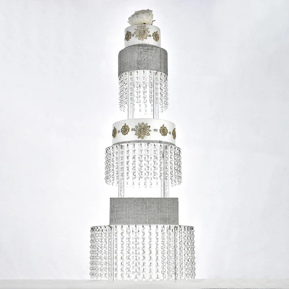 Crystal Acrylic Silver Elegant Three-layer round cake display rack for Wedding Birthday