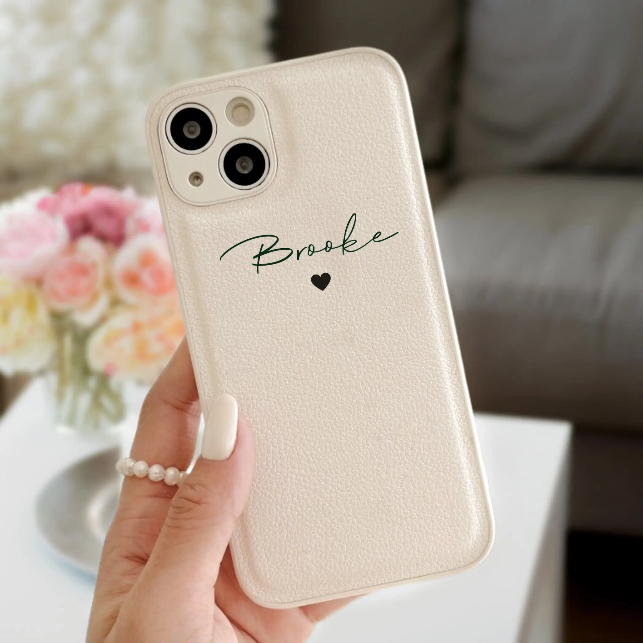 Luxury Personalized Name Handwriting Letters Leather Phone Case For iPhone 15 14 13 Pro Max 12 11 Pro MiNi PU Leather Back Cover