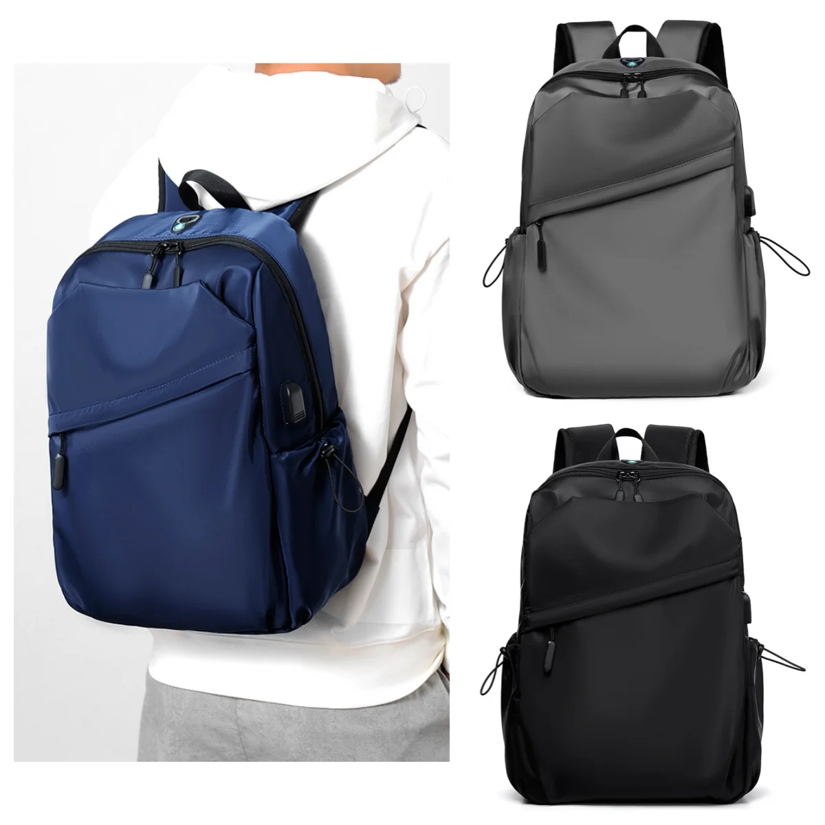 حقيبة ظهر للركاب مقاس 14 بوصة، حقيبة ظهر رجال الأعمال البسيطة، قماش أكسفورد، حقيبة ظهر خفيفة الوزن للطلاب، منفذ USB خارجي #1