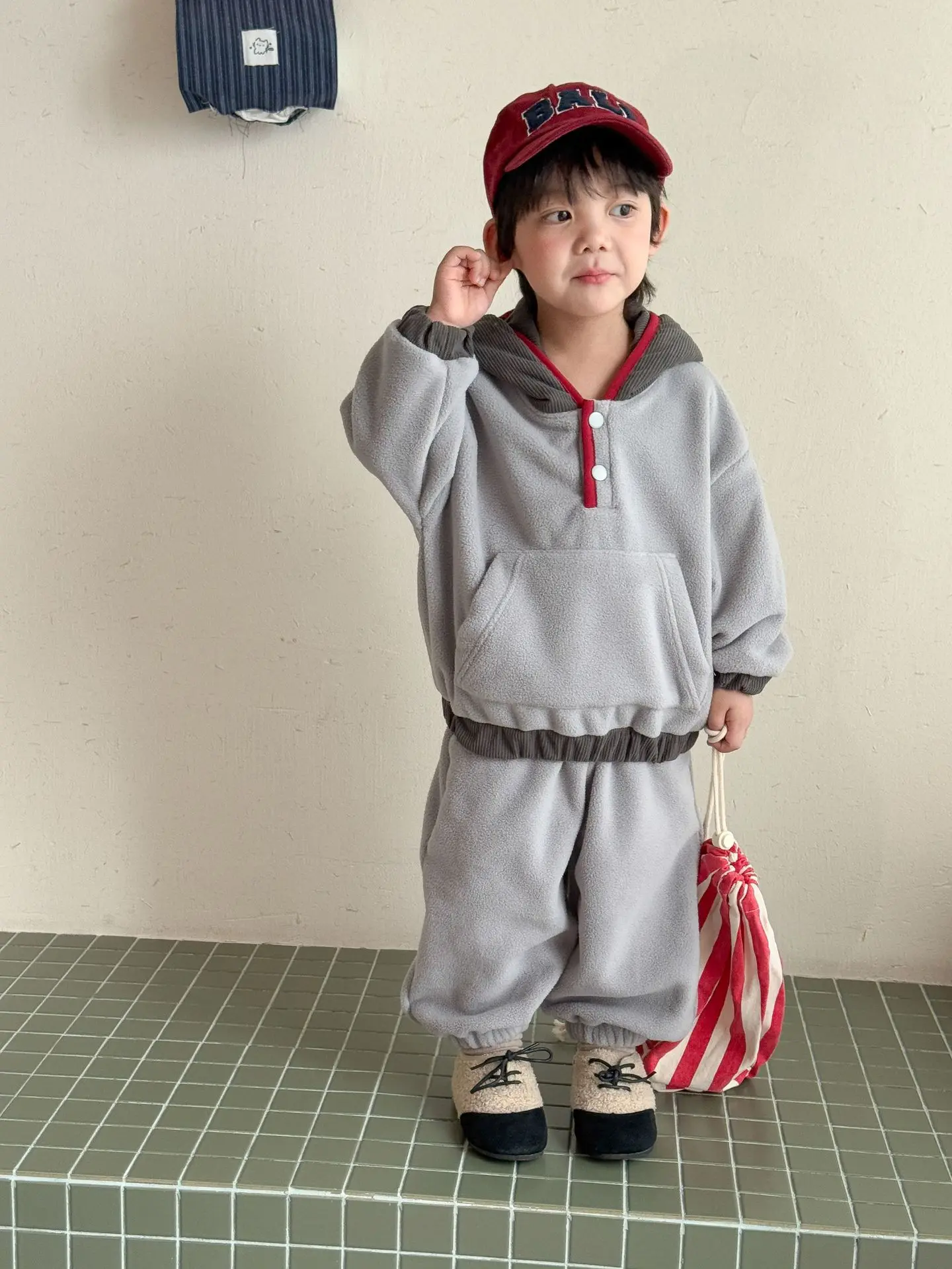 Winter Children Plus Velvet Thick Clothes Set Boys Girls Fleece Hooded Sweatshirt + Pants 2pcs Suit Kids Warm Outfits 1-8 Years