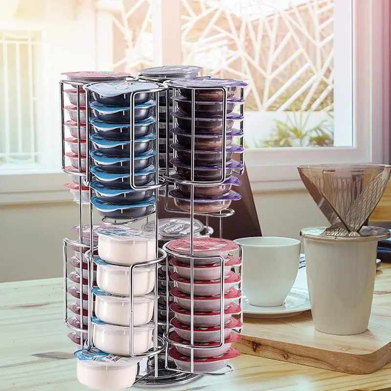 Rotativo Coffee Pod Titular, Organizer Rack, Suporte Compatível com 64 Pods, Rotação de 360 graus