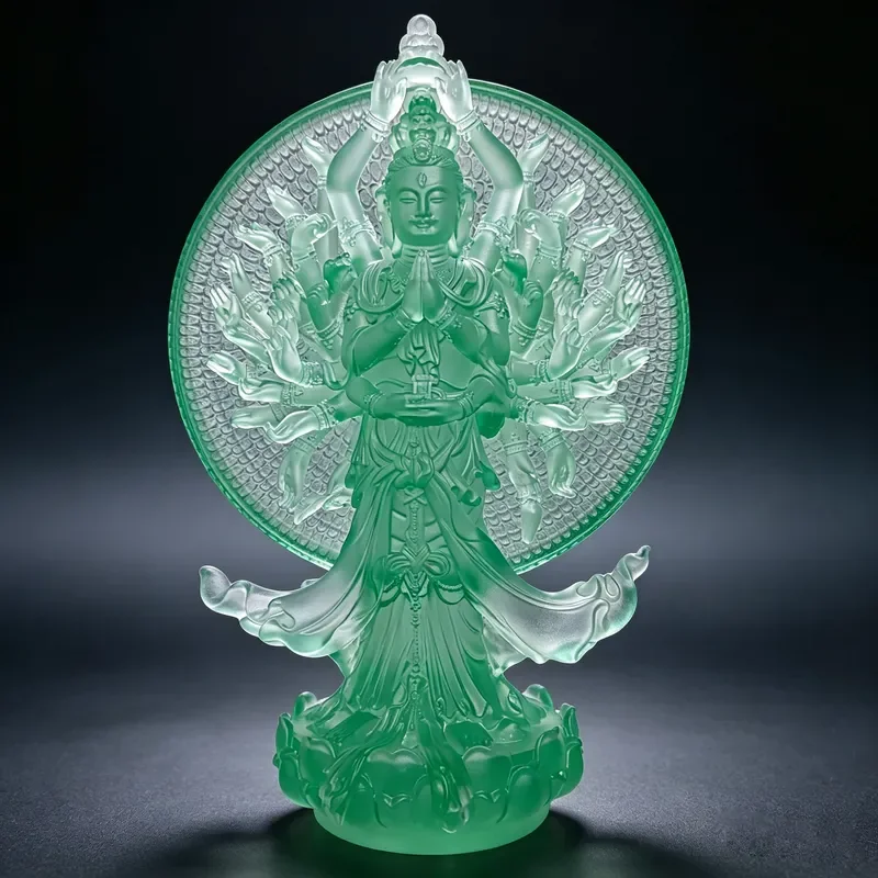 Thousand Hand Guanyin Glazed Buddha Statue Creative Home Decor Ancient Style Ornament for Living Room Shelf Display Gift