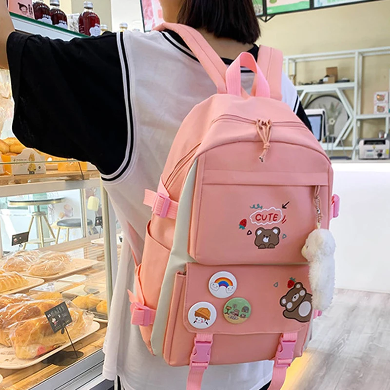 5Pcs Primary Child School Backpacks with Pencil Cases Cute Bear Kids School Bag for Girls Boys Portable Children\'s Backpack