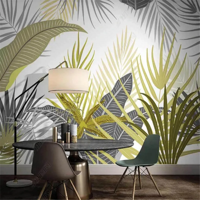 

Nordic Small Fresh Tropical Plant Plantain Indoor Simple Wallpaper for Living Room TV Background Wall Paper Home Decor Mural