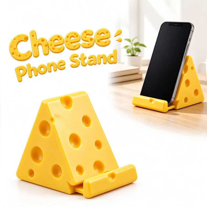 Novelty Creative Cheese Shape Phone Stand 3D Printed Quite Desktop Stress Relief Home Office Fun Cool Gadgets Unique Gifts