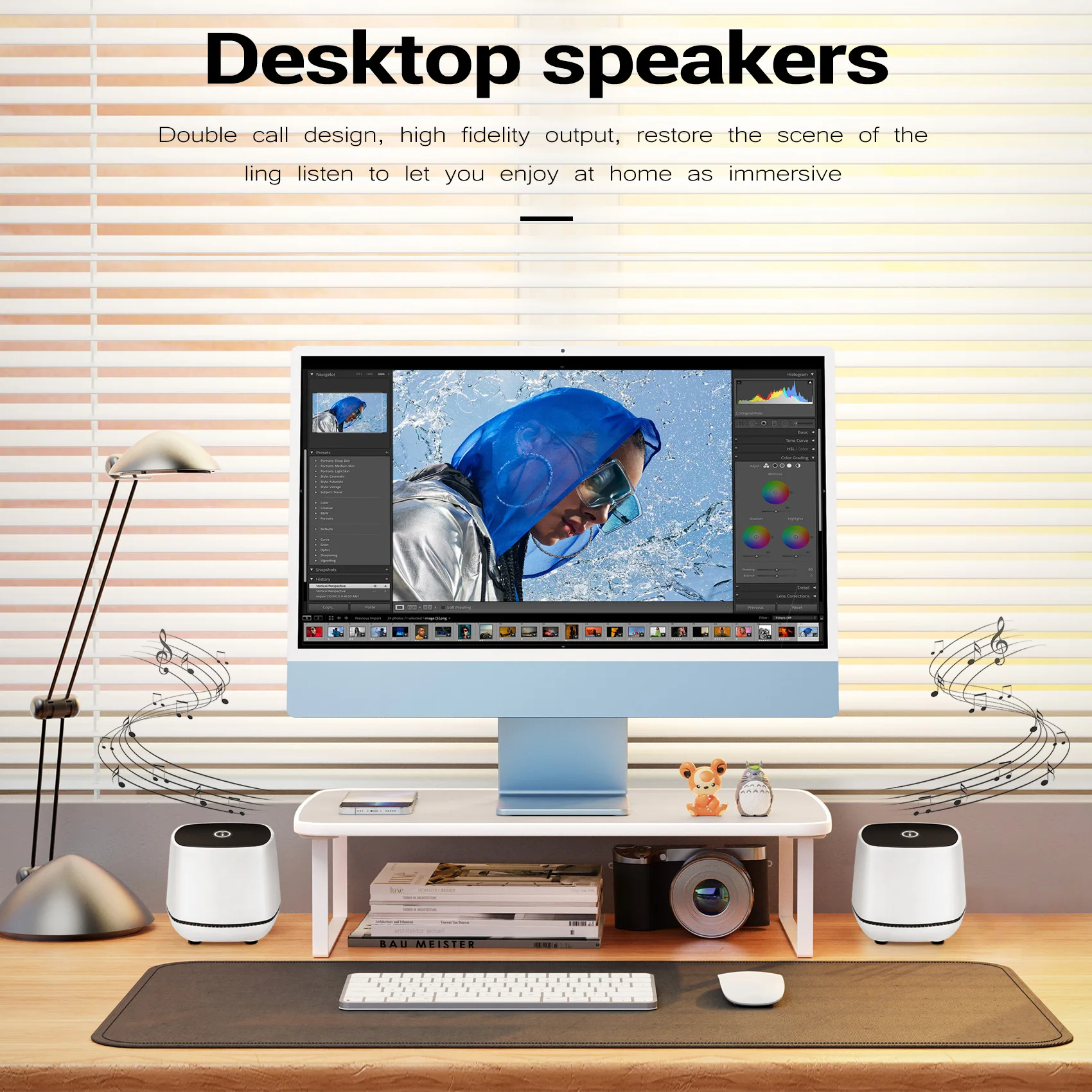 FZFZ ミニデスクトップスピーカー USB 電源と 3.5mm オーディオ入力有線コンピュータオーディオ PC/スマートフォンおよびタブレットコンピュータ用