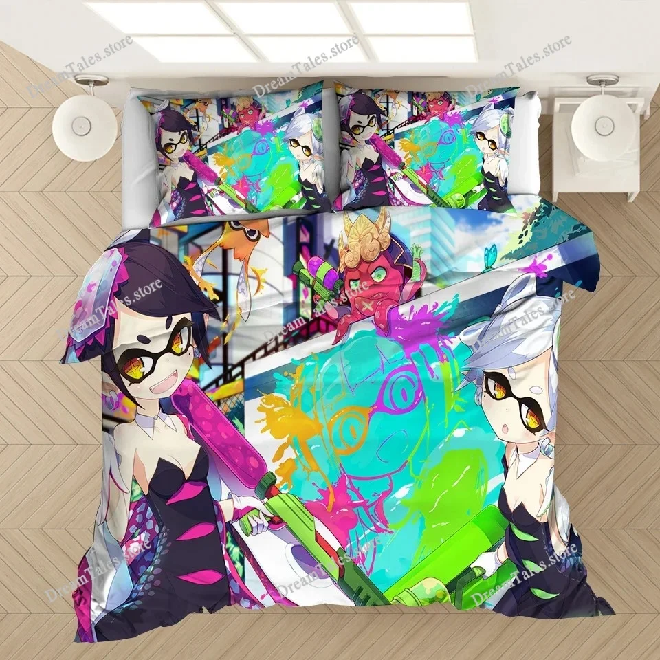 

3D Printed Cartoon Game Bedding Set Kids Popular Splatoon Duvet Covers Pillowcases Comforter Bedding Set Bedclothes Bed Linen