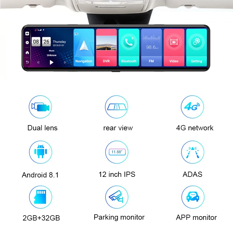 12 inch Rearview mirror car dvr Dash Camera 4G WiFi Android 8.1 Vehicle GPS navigator Video Recorder Registrar 1080p rear camera