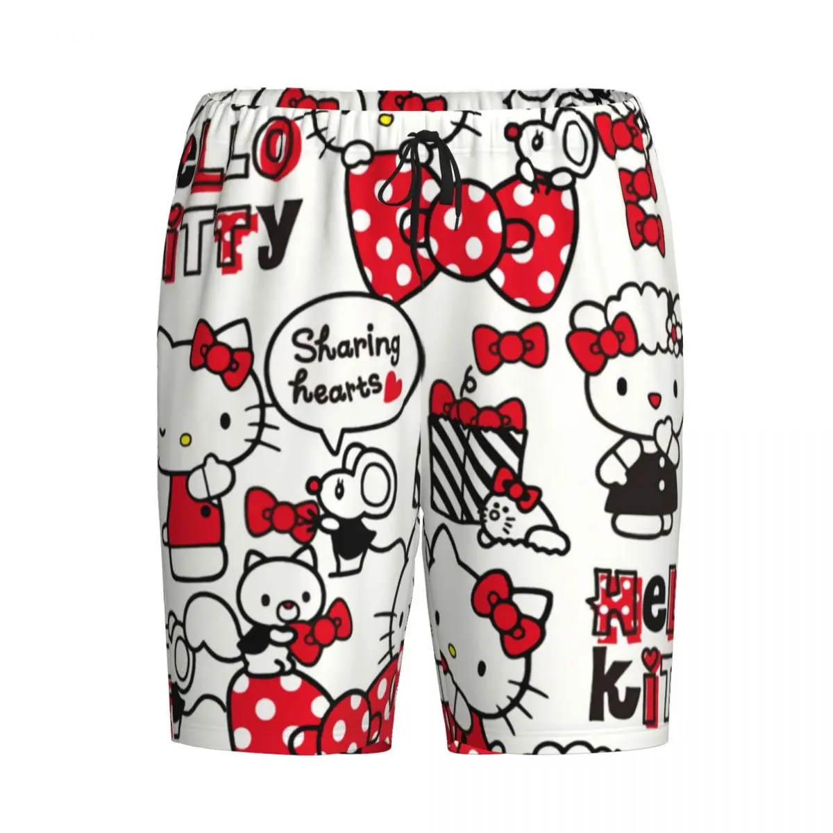 Anime Hello Kitty Bow pijama Bottoms masculino, impresso personalizado, pijamas sono shorts com bolsos, sleepwear dos desenhos animados